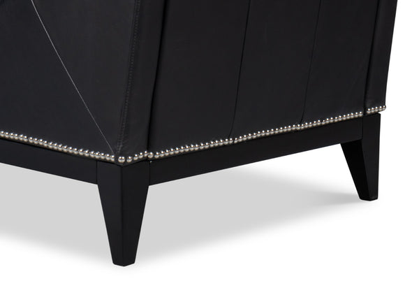 Sarreid Brandy Accent Chair - Luxurious Onyx Black Leather With Stylish Wood Accents For Modern Decor Black  54091