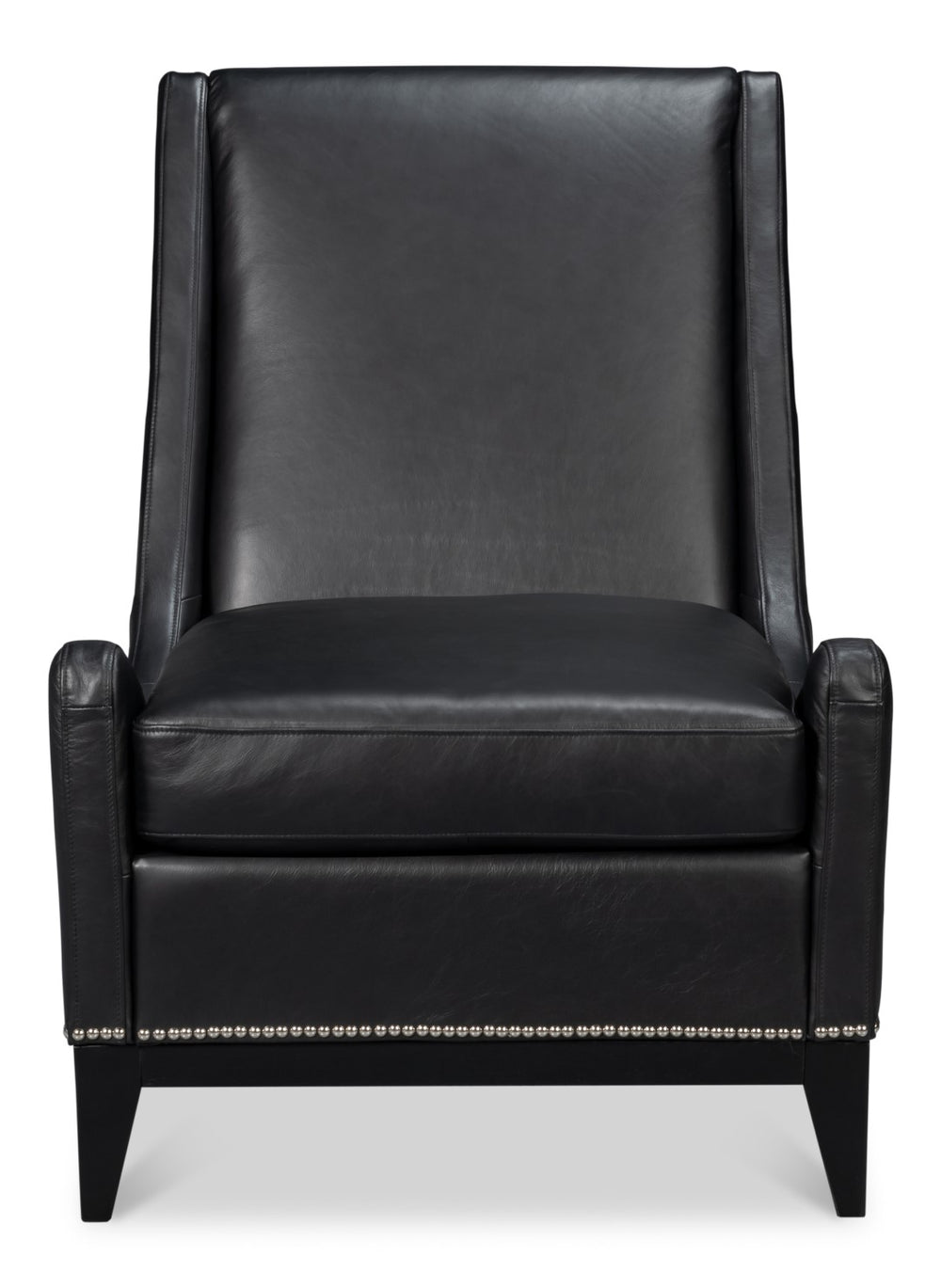 Sarreid Brandy Accent Chair - Luxurious Onyx Black Leather With Stylish Wood Accents For Modern Decor Black  54091
