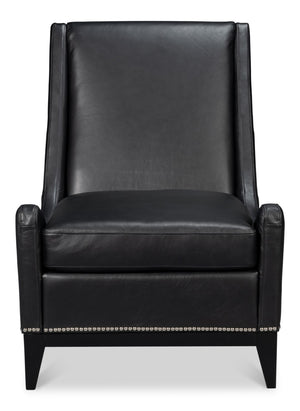 Sarreid Brandy Accent Chair - Luxurious Onyx Black Leather With Stylish Wood Accents For Modern Decor Black  54091