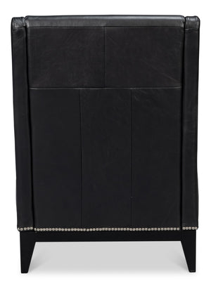 Sarreid Brandy Accent Chair - Luxurious Onyx Black Leather With Stylish Wood Accents For Modern Decor Black  54091