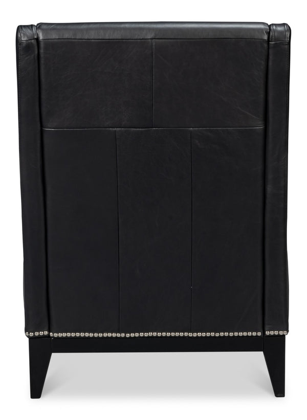 Sarreid Brandy Accent Chair - Luxurious Onyx Black Leather With Stylish Wood Accents For Modern Decor Black  54091
