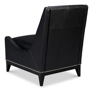 Sarreid Brandy Accent Chair - Luxurious Onyx Black Leather With Stylish Wood Accents For Modern Decor Black  54091