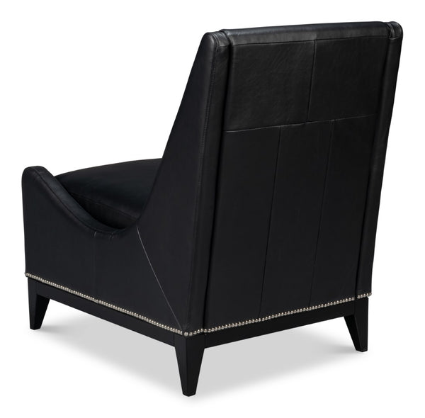 Sarreid Brandy Accent Chair - Luxurious Onyx Black Leather With Stylish Wood Accents For Modern Decor Black  54091