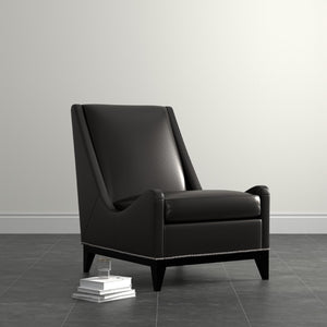 Sarreid Brandy Accent Chair - Luxurious Onyx Black Leather With Stylish Wood Accents For Modern Decor Black  54091