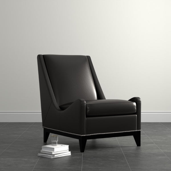 Sarreid Brandy Accent Chair - Luxurious Onyx Black Leather With Stylish Wood Accents For Modern Decor Black  54091