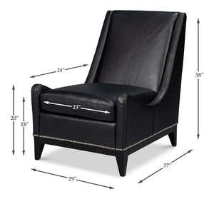 Sarreid Brandy Accent Chair - Luxurious Onyx Black Leather With Stylish Wood Accents For Modern Decor Black  54091