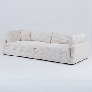 English Elm The 112-inch Corduroy Sofa in Beige with Two Pillows, Solid Wood Frame, S-Spring Comfort for 4-seat Living Room W3371S00006