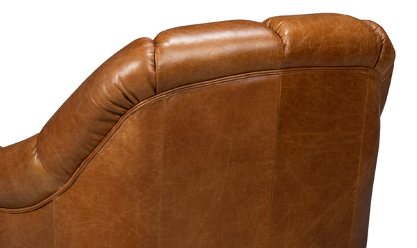 Sarreid Scoth Swivel Chair - Luxurious Cuba Brown Leather With Stylish Wood Base For Ultimate Comfort Brown  54092