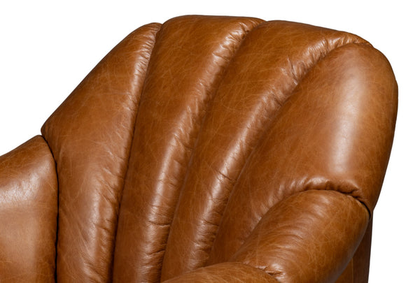 Sarreid Scoth Swivel Chair - Luxurious Cuba Brown Leather With Stylish Wood Base For Ultimate Comfort Brown  54092