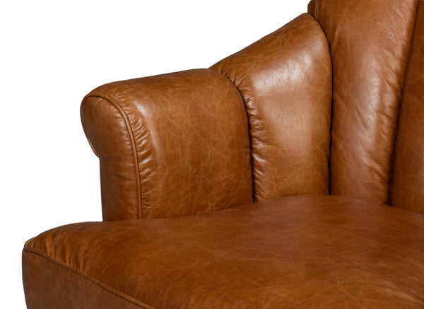 Sarreid Scoth Swivel Chair - Luxurious Cuba Brown Leather With Stylish Wood Base For Ultimate Comfort Brown  54092