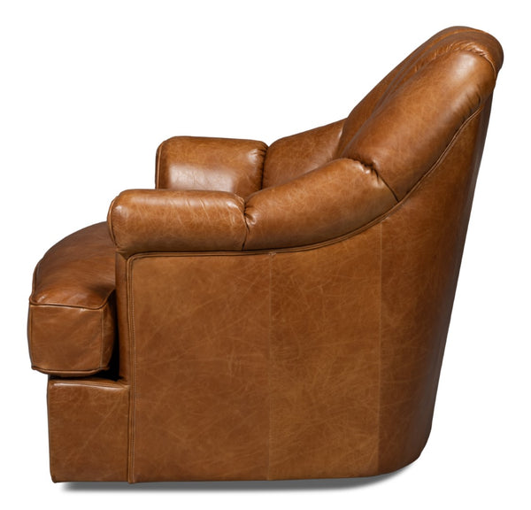Sarreid Scoth Swivel Chair - Luxurious Cuba Brown Leather With Stylish Wood Base For Ultimate Comfort Brown  54092