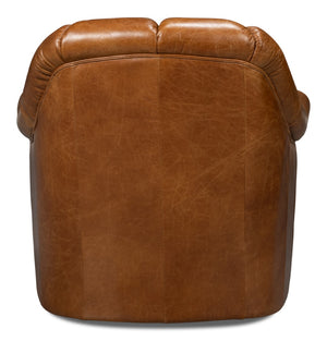 Sarreid Scoth Swivel Chair - Luxurious Cuba Brown Leather With Stylish Wood Base For Ultimate Comfort Brown  54092