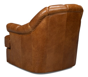 Sarreid Scoth Swivel Chair - Luxurious Cuba Brown Leather With Stylish Wood Base For Ultimate Comfort Brown  54092
