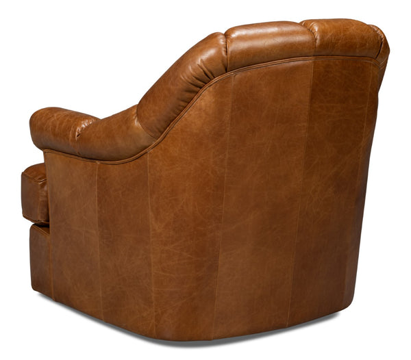 Sarreid Scoth Swivel Chair - Luxurious Cuba Brown Leather With Stylish Wood Base For Ultimate Comfort Brown  54092