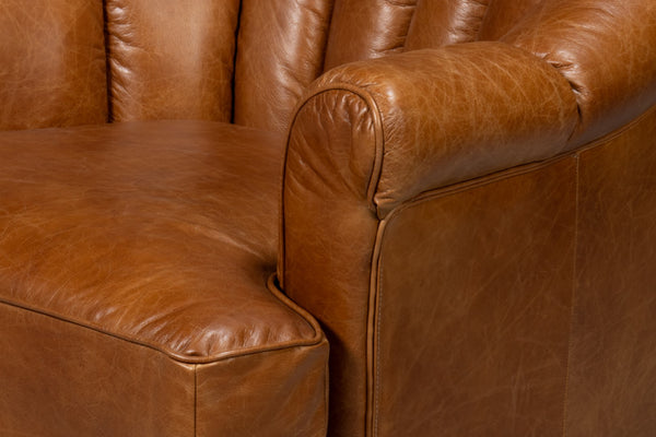 Sarreid Scoth Swivel Chair - Luxurious Cuba Brown Leather With Stylish Wood Base For Ultimate Comfort Brown  54092