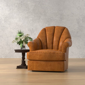 Sarreid Scoth Swivel Chair - Luxurious Cuba Brown Leather With Stylish Wood Base For Ultimate Comfort Brown  54092