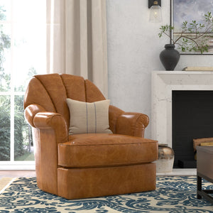 Sarreid Scoth Swivel Chair - Luxurious Cuba Brown Leather With Stylish Wood Base For Ultimate Comfort Brown  54092