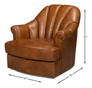 Sarreid Scoth Swivel Chair - Luxurious Cuba Brown Leather With Stylish Wood Base For Ultimate Comfort Brown  54092