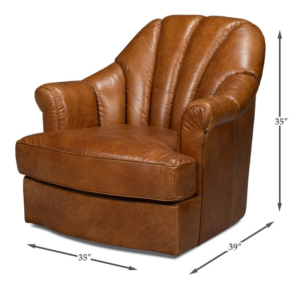 Sarreid Scoth Swivel Chair - Luxurious Cuba Brown Leather With Stylish Wood Base For Ultimate Comfort Brown  54092