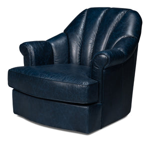Sarreid Scoth Swivel Chair In Chateau Blue Leather - Elegant Design, Comfortable Seating, And Stylish Appeal Blue  54093