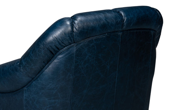 Sarreid Scoth Swivel Chair In Chateau Blue Leather - Elegant Design, Comfortable Seating, And Stylish Appeal Blue  54093