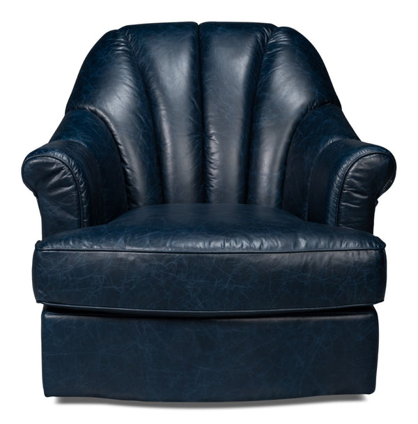 Sarreid Scoth Swivel Chair In Chateau Blue Leather - Elegant Design, Comfortable Seating, And Stylish Appeal Blue  54093