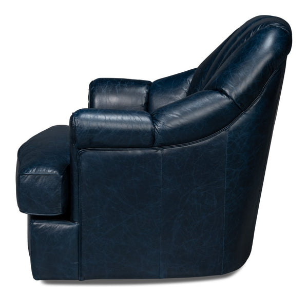 Sarreid Scoth Swivel Chair In Chateau Blue Leather - Elegant Design, Comfortable Seating, And Stylish Appeal Blue  54093