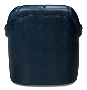 Sarreid Scoth Swivel Chair In Chateau Blue Leather - Elegant Design, Comfortable Seating, And Stylish Appeal Blue  54093