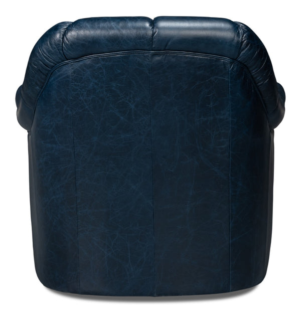 Sarreid Scoth Swivel Chair In Chateau Blue Leather - Elegant Design, Comfortable Seating, And Stylish Appeal Blue  54093