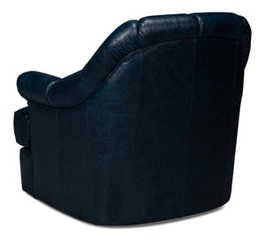 Sarreid Scoth Swivel Chair In Chateau Blue Leather - Elegant Design, Comfortable Seating, And Stylish Appeal Blue  54093