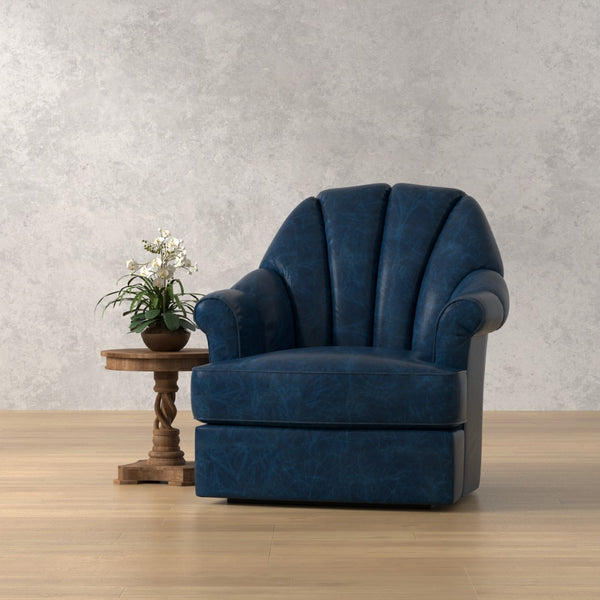 Sarreid Scoth Swivel Chair In Chateau Blue Leather - Elegant Design, Comfortable Seating, And Stylish Appeal Blue  54093