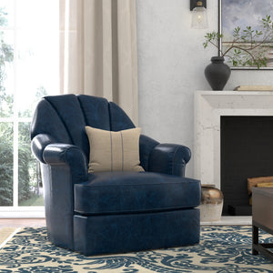 Sarreid Scoth Swivel Chair In Chateau Blue Leather - Elegant Design, Comfortable Seating, And Stylish Appeal Blue  54093