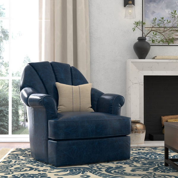 Sarreid Scoth Swivel Chair In Chateau Blue Leather - Elegant Design, Comfortable Seating, And Stylish Appeal Blue  54093