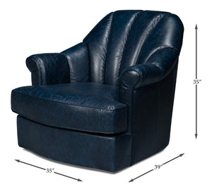 Sarreid Scoth Swivel Chair In Chateau Blue Leather - Elegant Design, Comfortable Seating, And Stylish Appeal Blue  54093