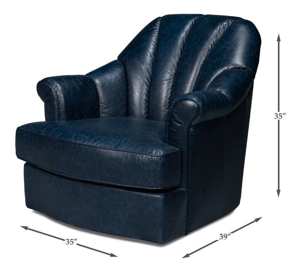 Sarreid Scoth Swivel Chair In Chateau Blue Leather - Elegant Design, Comfortable Seating, And Stylish Appeal Blue  54093