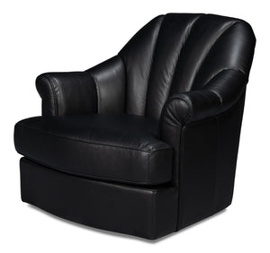 Sarreid Scoth Swivel Chair - Luxurious Onyx Black Leather With Stylish Wood Base For Ultimate Comfort Black  54094