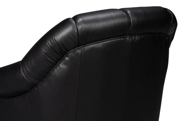 Sarreid Scoth Swivel Chair - Luxurious Onyx Black Leather With Stylish Wood Base For Ultimate Comfort Black  54094