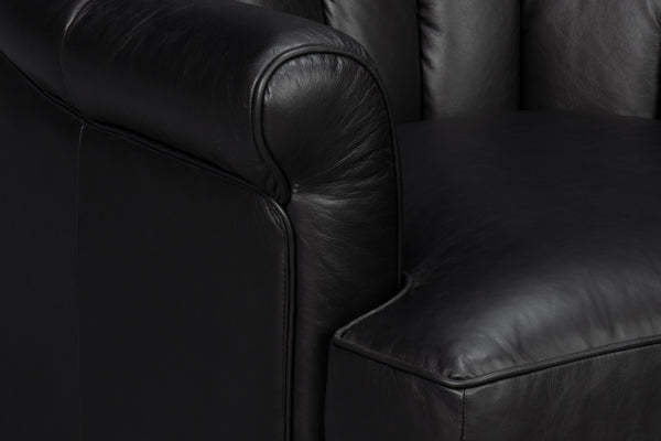 Sarreid Scoth Swivel Chair - Luxurious Onyx Black Leather With Stylish Wood Base For Ultimate Comfort Black  54094