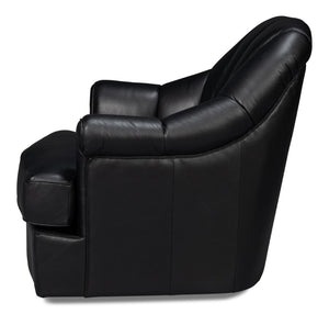 Sarreid Scoth Swivel Chair - Luxurious Onyx Black Leather With Stylish Wood Base For Ultimate Comfort Black  54094