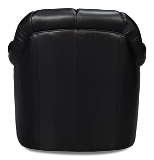 Sarreid Scoth Swivel Chair - Luxurious Onyx Black Leather With Stylish Wood Base For Ultimate Comfort Black  54094