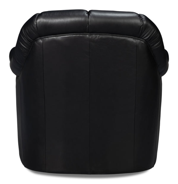 Sarreid Scoth Swivel Chair - Luxurious Onyx Black Leather With Stylish Wood Base For Ultimate Comfort Black  54094