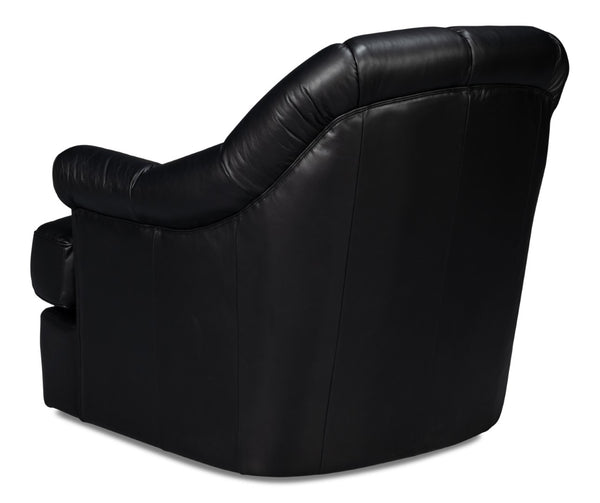 Sarreid Scoth Swivel Chair - Luxurious Onyx Black Leather With Stylish Wood Base For Ultimate Comfort Black  54094