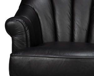 Sarreid Scoth Swivel Chair - Luxurious Onyx Black Leather With Stylish Wood Base For Ultimate Comfort Black  54094