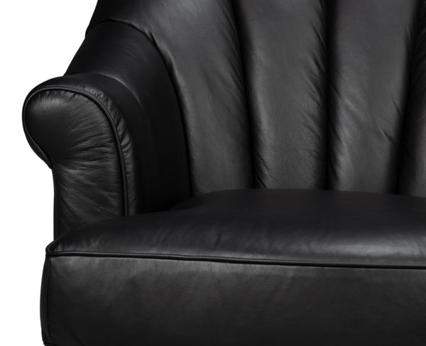 Sarreid Scoth Swivel Chair - Luxurious Onyx Black Leather With Stylish Wood Base For Ultimate Comfort Black  54094