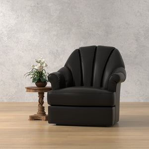 Sarreid Scoth Swivel Chair - Luxurious Onyx Black Leather With Stylish Wood Base For Ultimate Comfort Black  54094