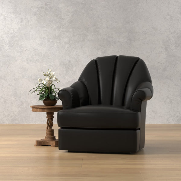 Sarreid Scoth Swivel Chair - Luxurious Onyx Black Leather With Stylish Wood Base For Ultimate Comfort Black  54094