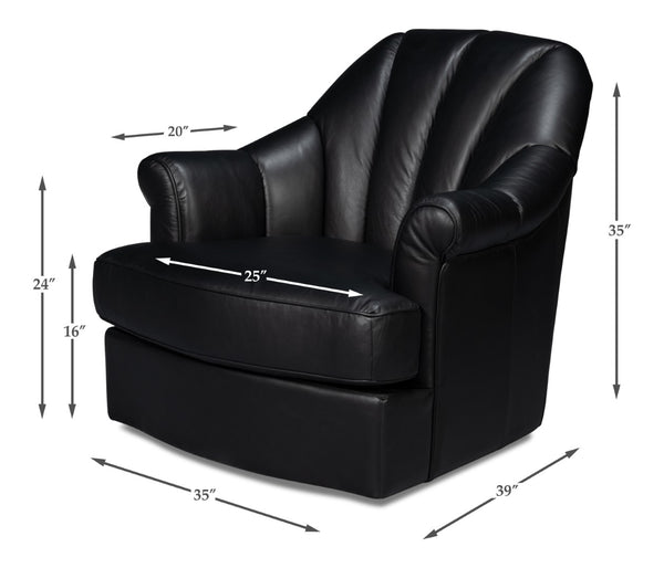 Sarreid Scoth Swivel Chair - Luxurious Onyx Black Leather With Stylish Wood Base For Ultimate Comfort Black  54094