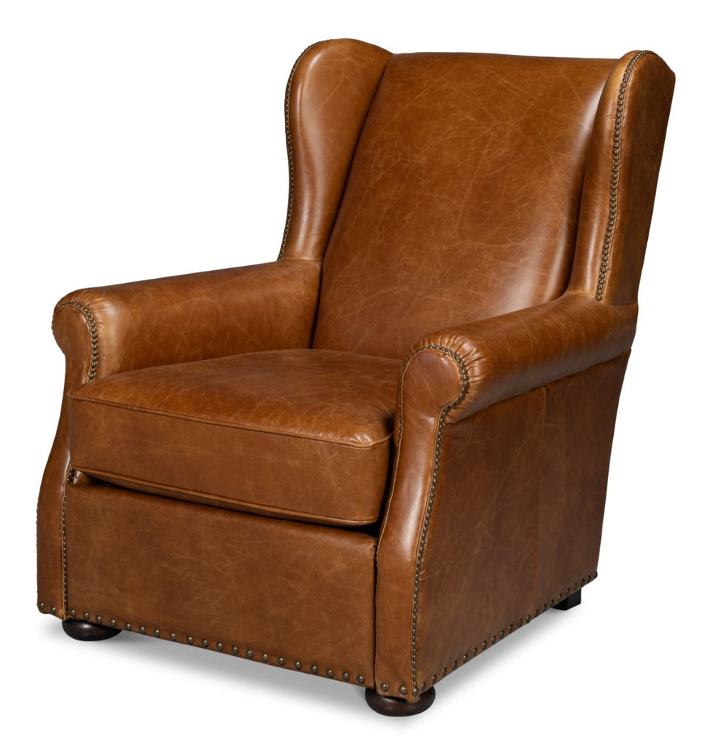 Sarreid London Dry Accent Chair In Cuba Brown Leather With Elegant Gold Nailhead Trim For Stylish Interiors Brown  54095