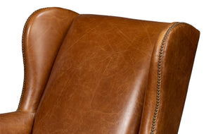Sarreid London Dry Accent Chair In Cuba Brown Leather With Elegant Gold Nailhead Trim For Stylish Interiors Brown  54095