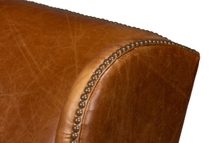 Sarreid London Dry Accent Chair In Cuba Brown Leather With Elegant Gold Nailhead Trim For Stylish Interiors Brown  54095